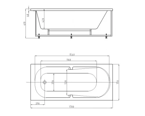 Ванна акриловая Aquatek Лея 170 x 75 см с фронтальным экраном, белая, слив слева/слив справа