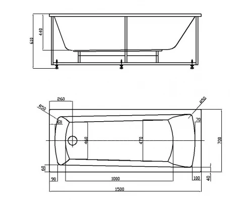 Ванна акриловая Aquatek Либра New 150 x 70 см с фронтальным экраном, белая, слив слева/слив справа