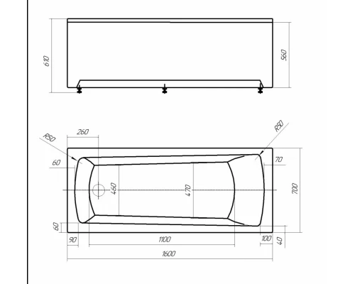 Ванна акриловая Aquatek Либра New 160 x 70 см без фронтального экрана, белая, слив слева, LIB160N-0000006