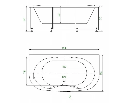 Ванна акриловая Aquatek Мелисса 180 x 95 см с фронтальным и 2 боковыми экранами, белая, MEL180-0000011