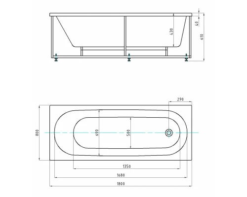 Ванна акриловая Aquatek Оберон 180 x 80 см с фронтальным экраном, белая, слив слева/слив справа