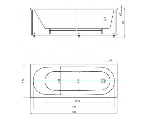 Ванна акриловая Aquatek Оберон 180 x 80 см с фронтальным экраном, вклеенный каркас, белая, слив слева, OBR180-0000002