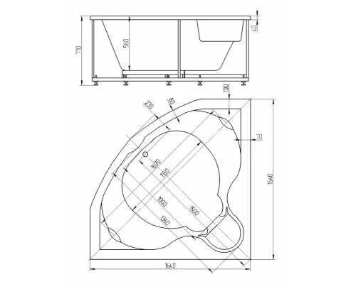 Ванна акриловая Aquatek Сириус 164 x 164 см с фронтальным экраном, вклеенный каркас, белая, SIR164-0000002