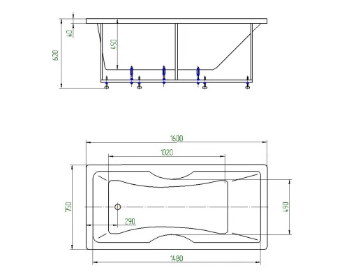 Ванна акриловая Aquatek Феникс 160 x 75 см с фронтальным экраном, белая, слив слева, FEN160-0000022