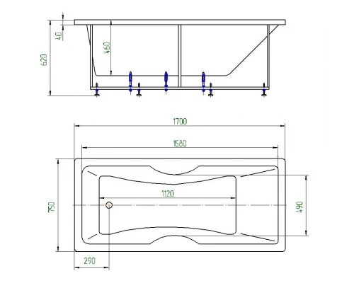 Ванна акриловая Aquatek Феникс 170 x 75 см с фронтальным экраном, белая, слив слева, FEN170-0000043