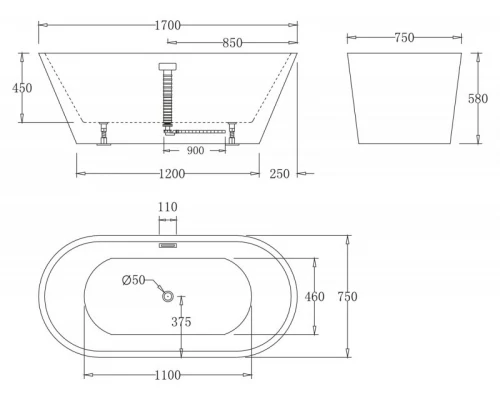 Ванна акриловая BelBagno BB61-1700, 170 х 75 см