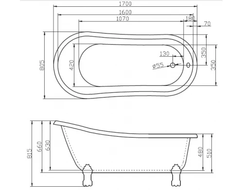 Ванна акриловая BelBagno BB04, 170 x 80 см