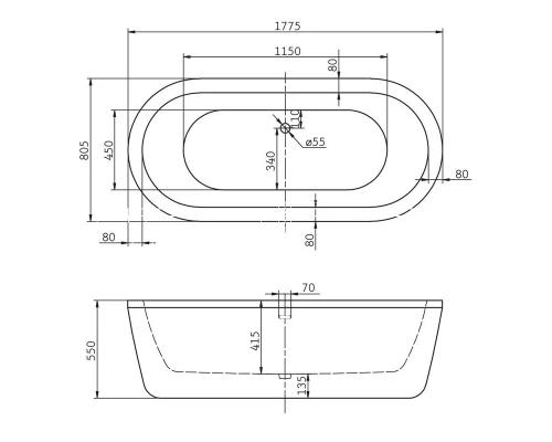 Ванна акриловая BelBagno BB12-1775, 177.5 х 80.5 см