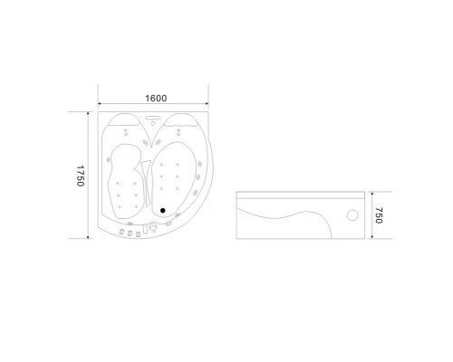 Ванна гидромассажная акриловая Black&White Galaxy GB5005, 175 х 160 см, белая