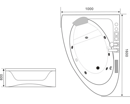 Ванна гидромассажная акриловая Black&White Galaxy GB5008 L/R, 160 х 100 см, белая