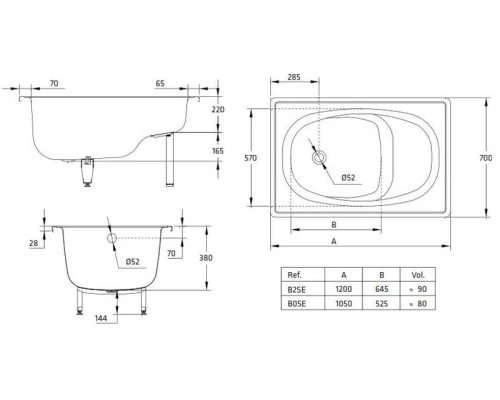 Стальная ванна BLB Europa Mini B05E 105х70 сидячая