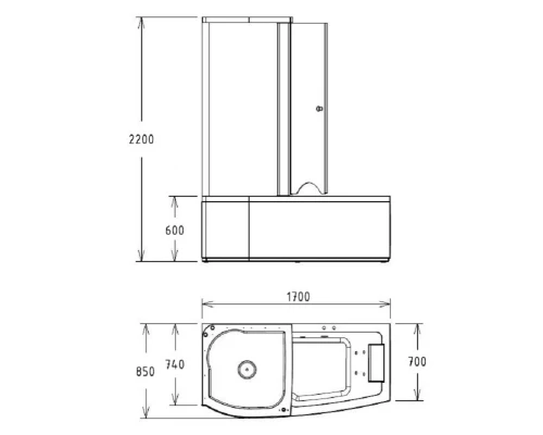 Ванна гидромассажная акриловая Gemy G8040 B L/R, 170 х 85 х 220 см