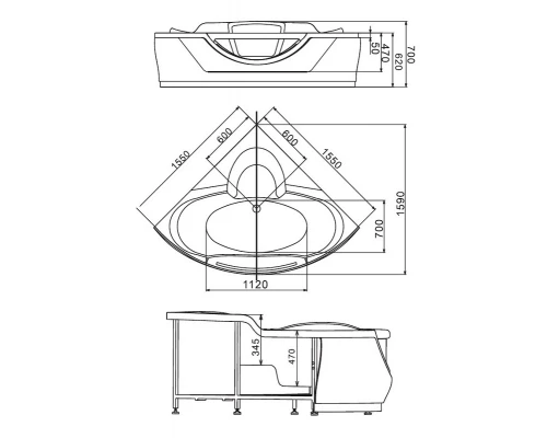 Ванна акриловая Gemy G9025 II C, 155 х 155 x 70 см