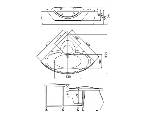 Ванна гидромассажная акриловая Gemy G9025 II B, 155 х 155 x 70 см