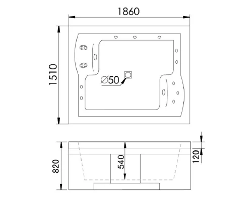 Ванна гидромассажная акриловая Gemy G9052 II B L/R, 186 х 151 см