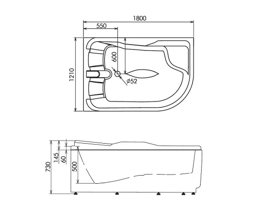 Ванна гидромассажная акриловая Gemy G9083 K L/R, 180 х 121 см