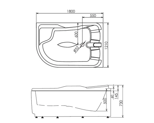 Ванна гидромассажная акриловая Gemy G9083 K L/R, 180 х 121 см