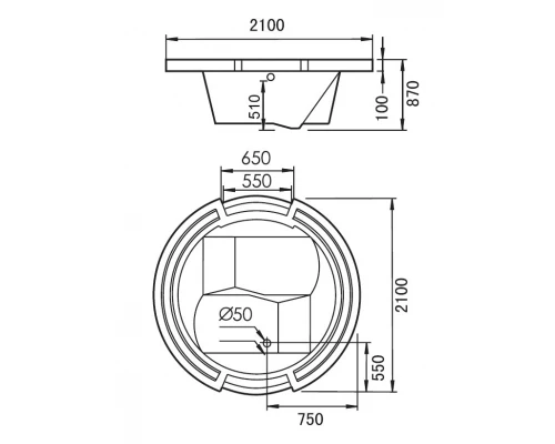 Ванна гидромассажная акриловая Gemy G9060 B 210 х 210 x 87 см, встраиваемая, белая