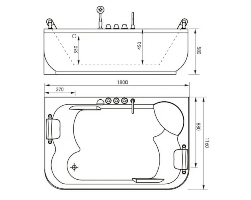 Ванна гидромассажная акриловая Gemy G9085 B L/R 180 х 116 x 69 см, встраиваемая, белая, левая/правая