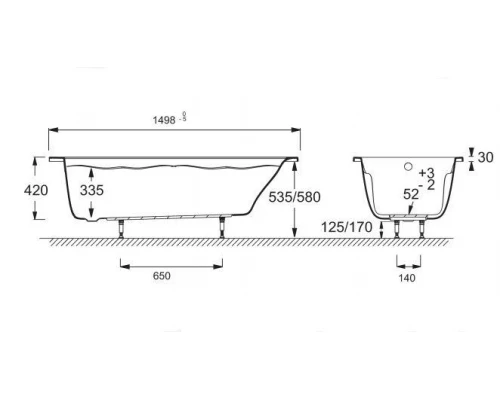 Ванна акриловая Jacob Delafon Odeon Up, 150 х 70 см, E6060RU-00
