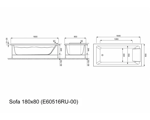 Ванна акриловая Jacob Delafon Sofa, 180 x 80 см, без гидромассажа, белая, E60516RU-00 (GM)