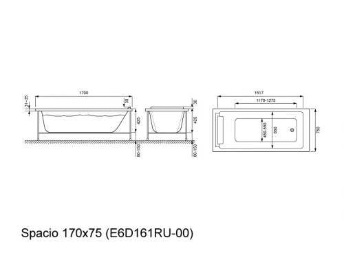 Акриловая ванна Jacob Delafon Spacio E6D161RU-00, 170 х 75 см