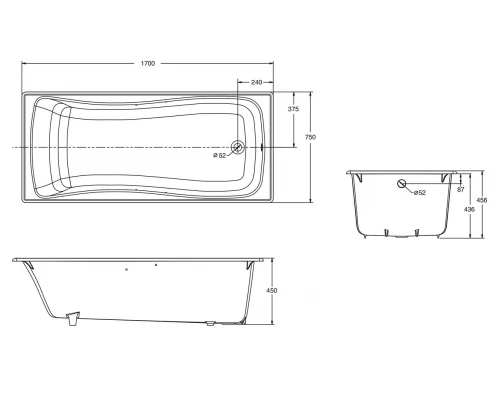 Ванна чугунная Jacob Delafon Bliss E6D902-0, 170 x 75 см, цвет белый