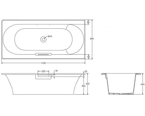 Ванна чугунная Jacob Delafon Volute 170 x 80 см, E6D901-0