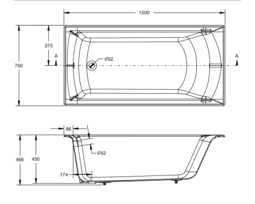 Ванна чугунная Jacob Delafon Biove E6D903-0, 150 x 75 см, цвет белый