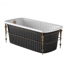 Ванна Migliore Olivia Console 174 х 80 х 66 см, из литьевого мрамора, фурнитура бронза, панель черная глянцевая, 24381