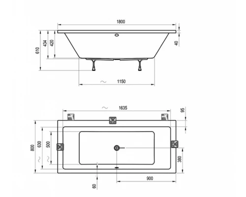 Акриловая ванна Ravak Formy 01, 180x80 см, белая, C881000000