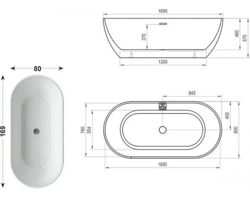 Акриловая ванна Ravak Freedom O, 169 х 80 см, XC00100020