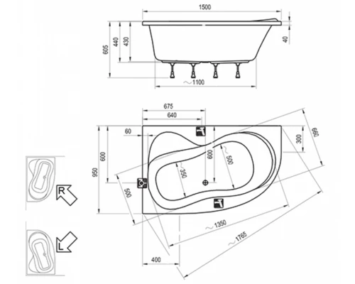 Акриловая ванна Ravak Rosa 95, 150 х 95 см, левая/правая, белая, C551000000/C561000000
