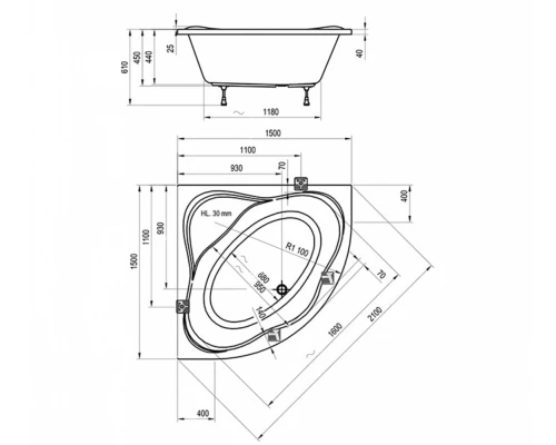 Акриловая ванна Ravak New Day 150x150 см, белая, C661000000