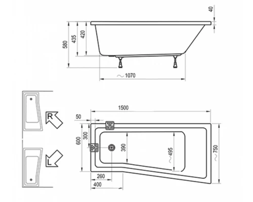 Акриловая ванна Ravak Be Happy II 150 x 75 см, левая/правая, белая, C981000000/C991000000