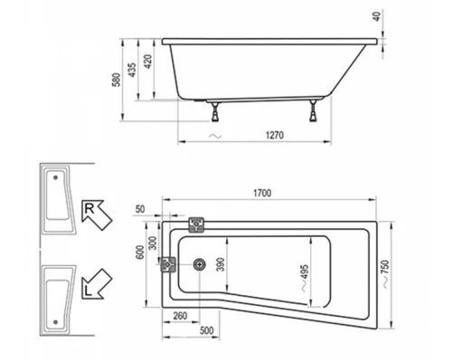 Акриловая ванна Ravak Be Happy II 170 x 75 см, левая/правая, белая, C941000000/C951000000