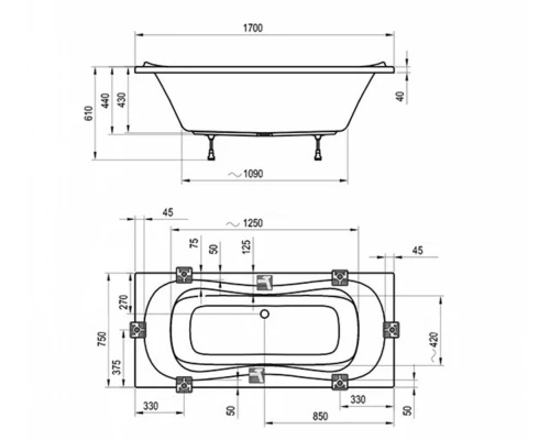 Акриловая ванна Ravak Campanula II, 170x75 см, белая, CA21000000