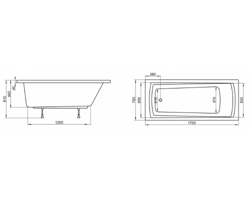 Акриловая ванна Ravak Set Domino Plus, 170 х 75 см, с каркасом, панелью, креплением и сливом-переливом, 70508015
