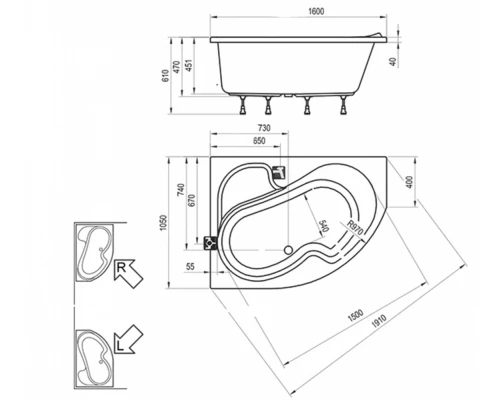 Акриловая ванна Ravak Rosa I 160 х 105 левая/правая, белая, CM01000000/CL01000000