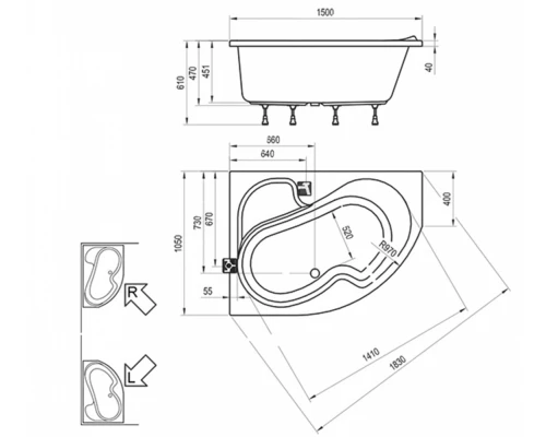 Акриловая ванна Ravak Rosa I, 150 х 105 левая/правая, белая ,CK01000000/CJ01000000