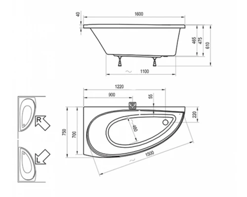 Акриловая ванна Ravak Avocado 160х75 см, левая/правая, белая, CQ01000000/CH01000000