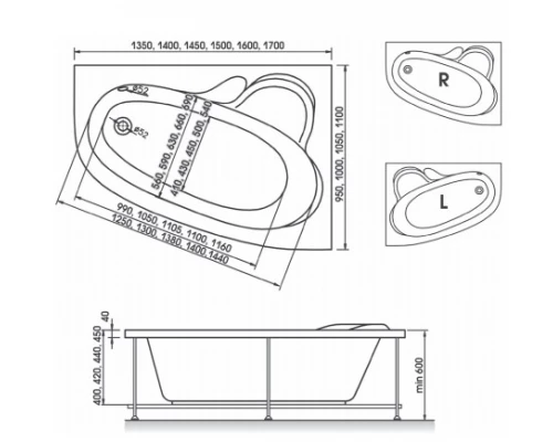 Ванна акриловая Relisan Ariadna L/R 150 х 100 см