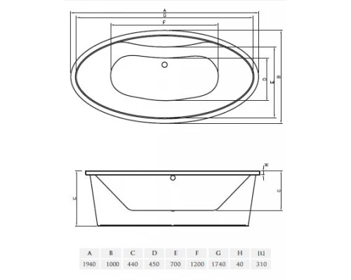 Ванна акриловая Vayer Beta KPL 194 х 100 см