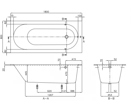 Квариловая ванна Villeroy&Boch Oberon 180x80 UBQ180OBE2V-01, alpin без отверстия и перелива
