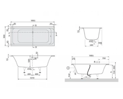 Акриловая ванна Villeroy&Boch Omnia Architectura 190 x 90 UBA199ARA2V-01