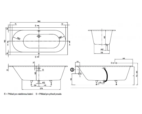 Квариловая ванна Villeroy&Boch Oberon 190x90 UBQ199OBE2V-01, alpin
