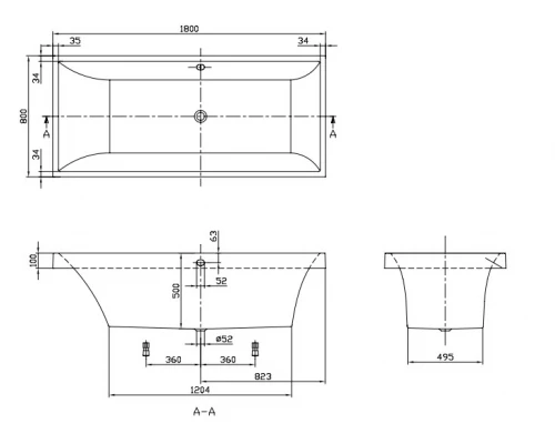 Ванна Villeroy&Boch Squaro 180x80 UBQ180SQR2V-01, alpin