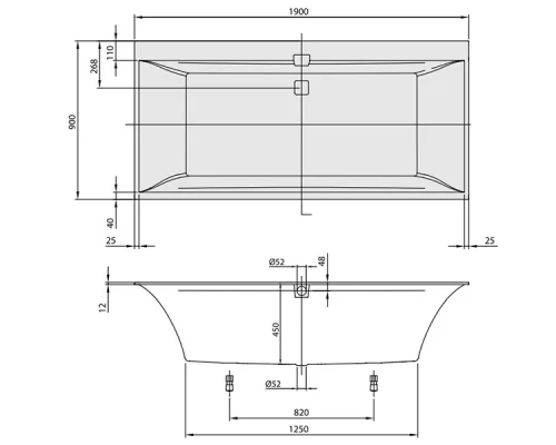 Квариловая ванна Villeroy&Boch Squaro Edge 12, 190 x 90 см, alpin, UBQ190SQE2DV-01