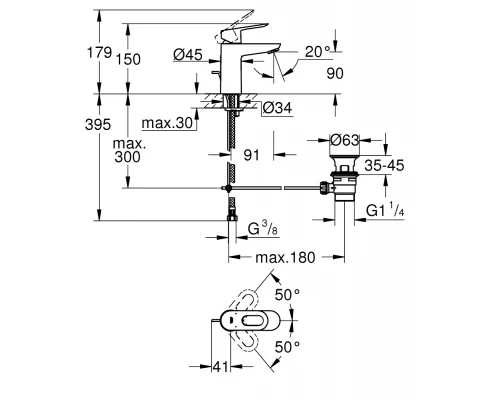 Смеситель Grohe BauLoop 23335000 для раковины со сливным гарнитуром
