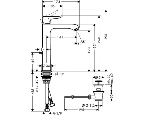 Смеситель для раковины Hansgrohe Metris 31183000, хром, д/к, высокий